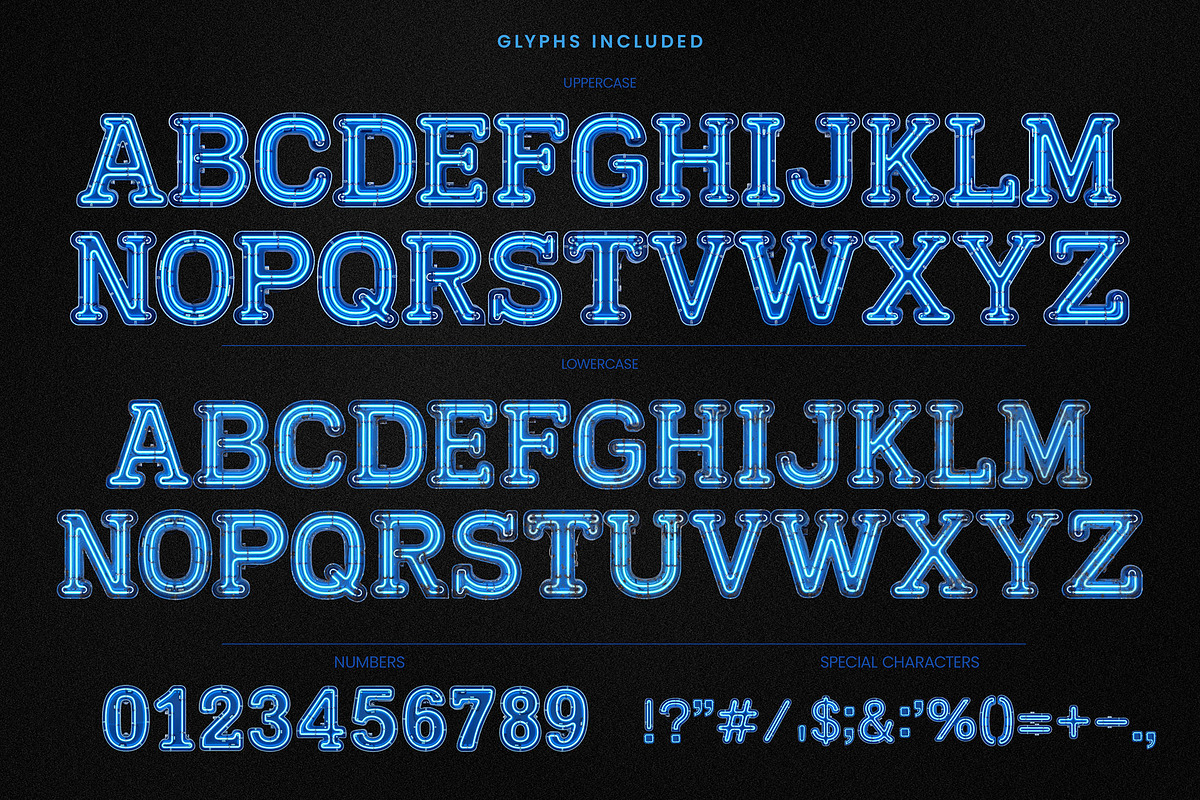 True Neon - Blue Futuristic Font, a Font by AndrewPixelType (Photo 3 of 8)