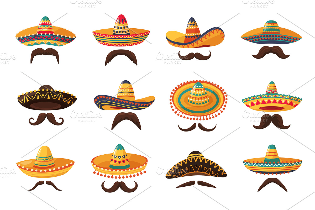Mexican sombrero hats and mustache, a Graphic by winwin.art