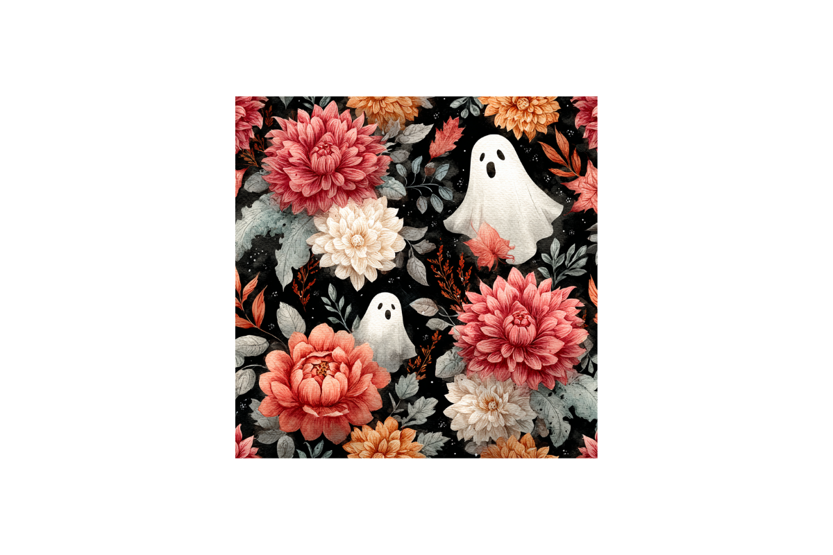 Halloween Floral Fall Ghost Images, a Wallpaper Graphic by PcuDesigns Illustrations (Photo 2 of 3)