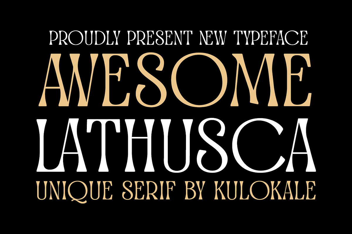 Awesome Lathusca - Unique Serif, a Sans Serif Font by Kulokale (Photo 1 of 10)