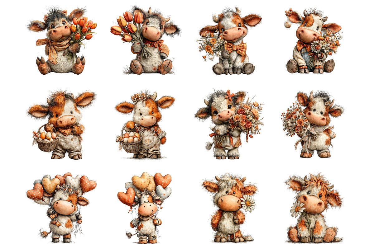 Whimsical easter highland cow clipar, an Illustration by SinaCreation (Photo 2 of 11)