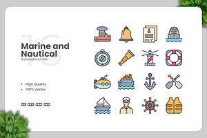 Marine And Nautical Colored Icons, an Icon by Upnowgraphic