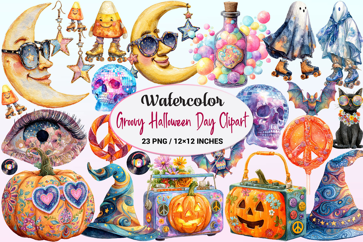 Groovy Halloween Day Clipart., a Graphic by CitraGraphics (Photo 1 of 4)