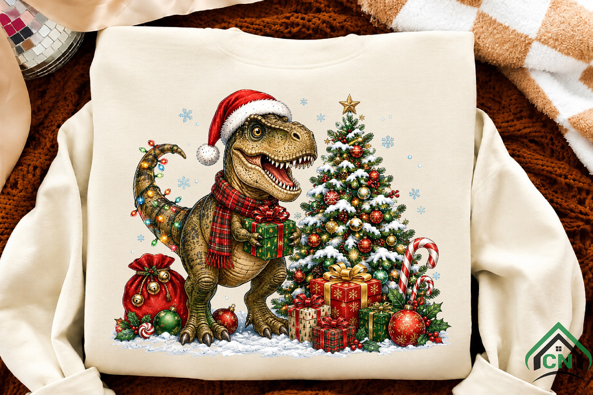 Festive T. Rex Christmas Celebration, a Seasonal Illustration by Craft Nest (Photo 2 of 6)