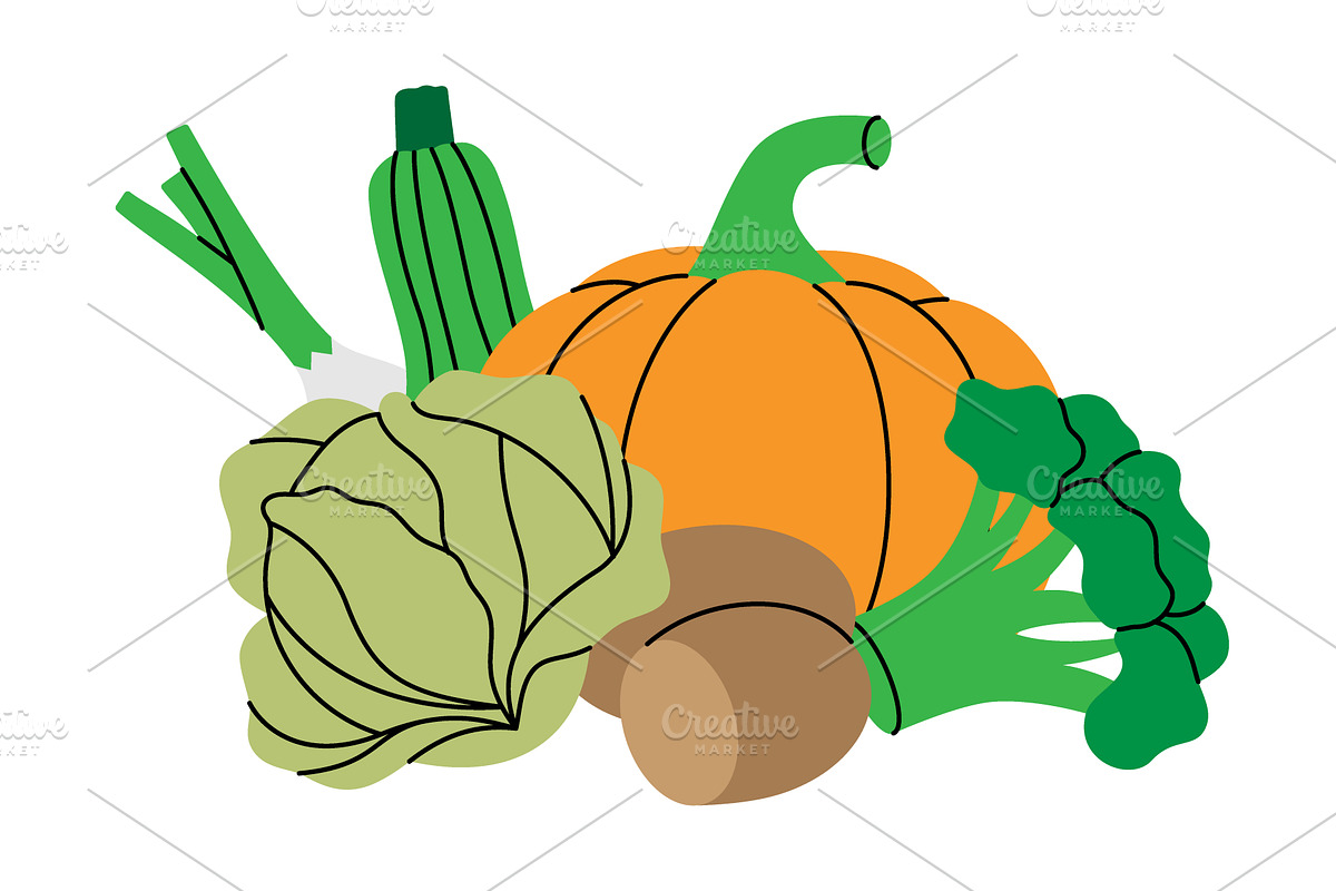 Fresh vegetables. Pumpkin, potatoes, a Food Illustration by GraphiShop