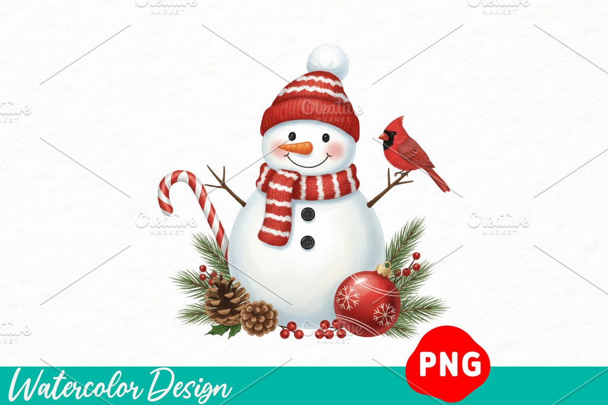Christmas Snowman Clipart Sublimatio, an Illustration by Watercolor design (Photo 1 of 3)