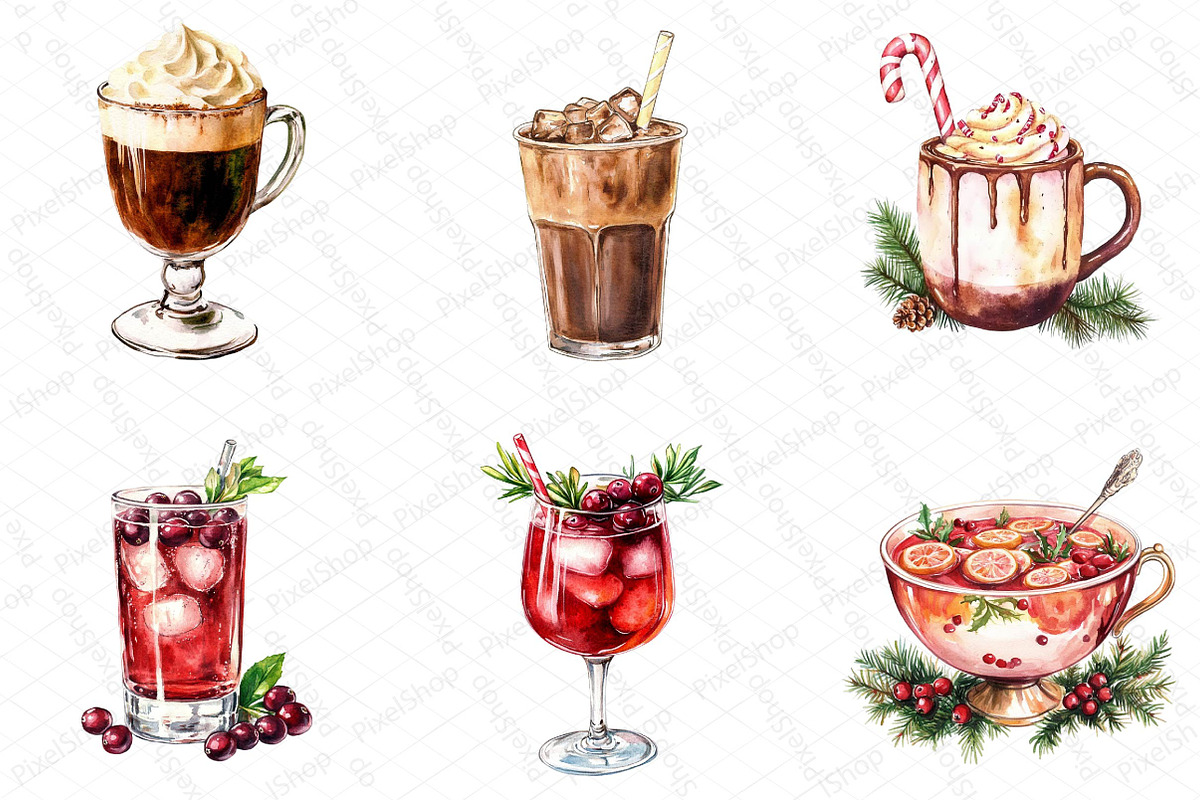 Watercolor Christmas Drinks Clipart, an Illustration by DreamPrint404 (Photo 5 of 7)