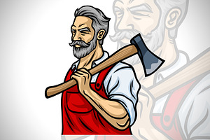 Lumberjack With Axe Mascot Logo