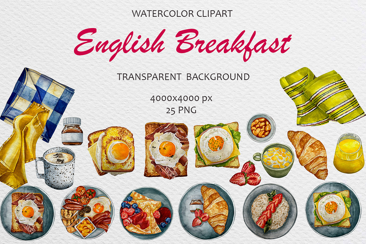 English Breakfast Food Watercolor, a Food Illustration by Fresh art by Larysa (Photo 1 of 4)