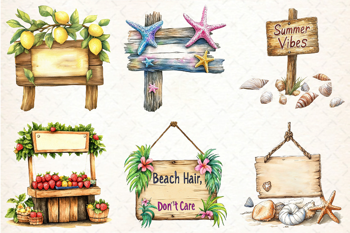 Summer Day Wooden Sign Clipart, an Illustration by DreamCafeArt (Photo 3 of 9)