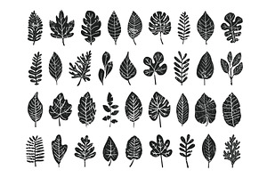 Different Leaves Linocut Print Style