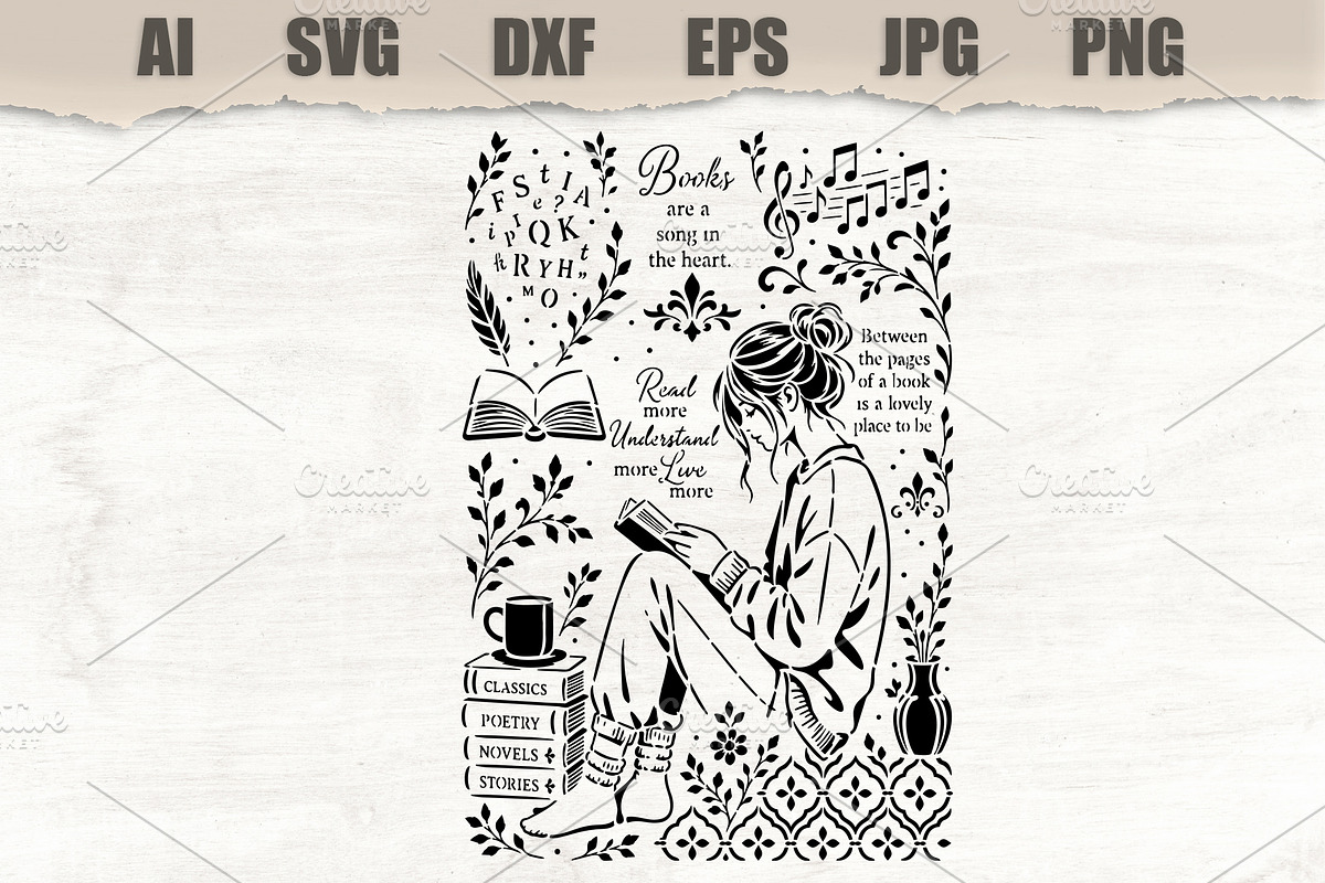 Stencil Reading Woman Book Lover, a Person Illustration by MARYCRAFTIRIA (Photo 1 of 3)