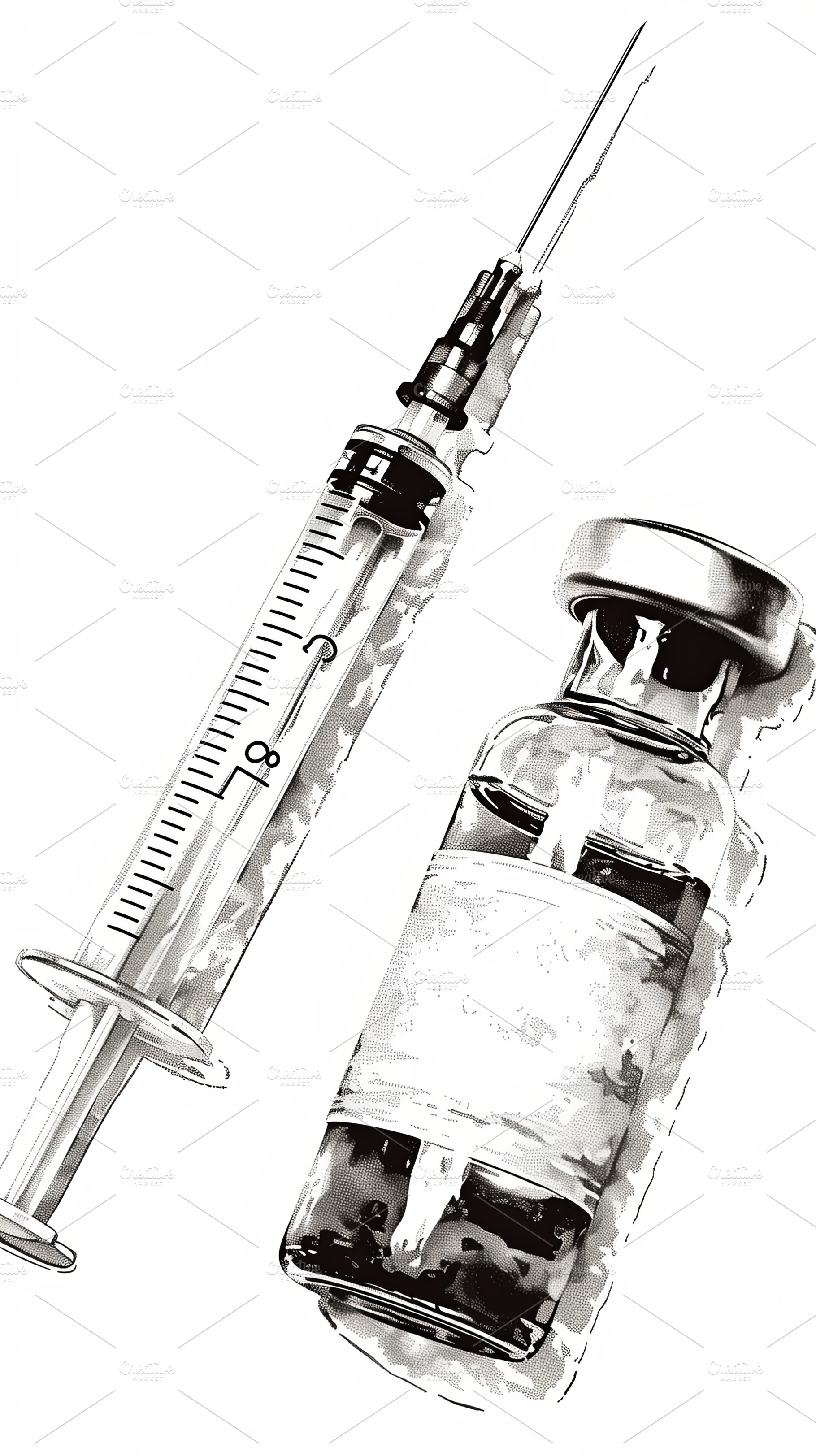 Illustration of a medical syringe and vial for healthcare and vaccination conce, a Photo by AS photostudio