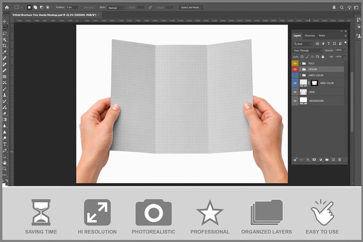 Trifold Brochure Two Hands PSD, an Advertising Mockup by Bruno's Shop (Photo 2 of 3)