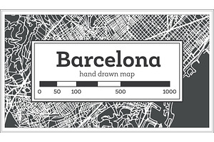 Barcelona Spain City Map In Retro