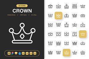 Crown Icons, an Outline Icon by Spacepixel Creative