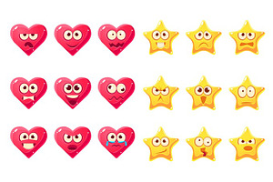 Golden Star, Pink Heart Emoji Character Set