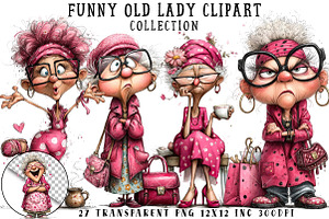 Funny Old Lady Clipart, an Illustration by OK Design
