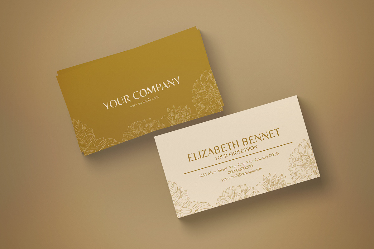 Yellow Floral Business Card, a Business Card Template by graphicook (Photo 3 of 3)