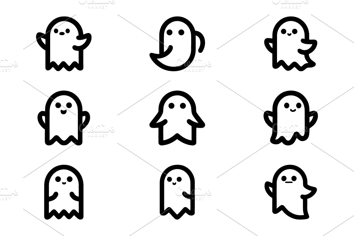 Spooky Ghosts Vector Set, an Outline Icon by Vectorium Studio