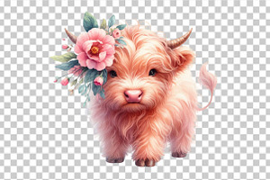 Watercolor Cute Highland Cow PNG