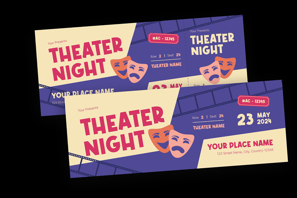 Retro Theater Ticket, a Stationery Template by Neermana (Photo 3 of 4)