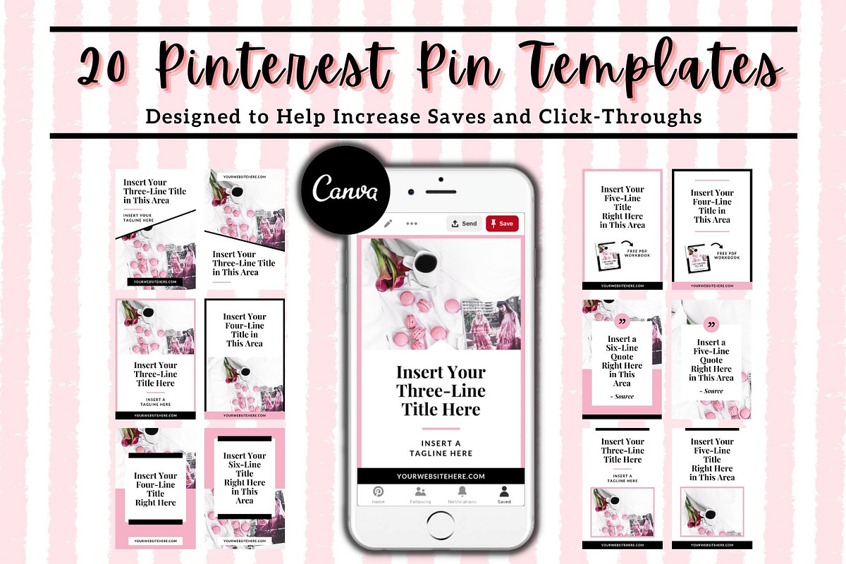 Pinterest Pin Template - Pink, a Social Media Template by ProductiveandFree (Photo 1 of 9)