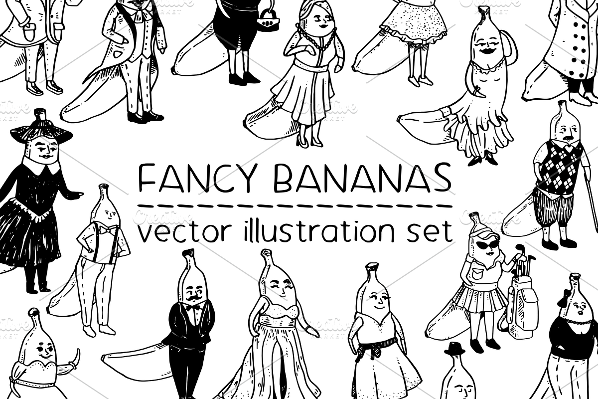 Fancy bananas - vector illustrations, a Food Illustration by Renée from Studio neetje (Photo 1 of 5)