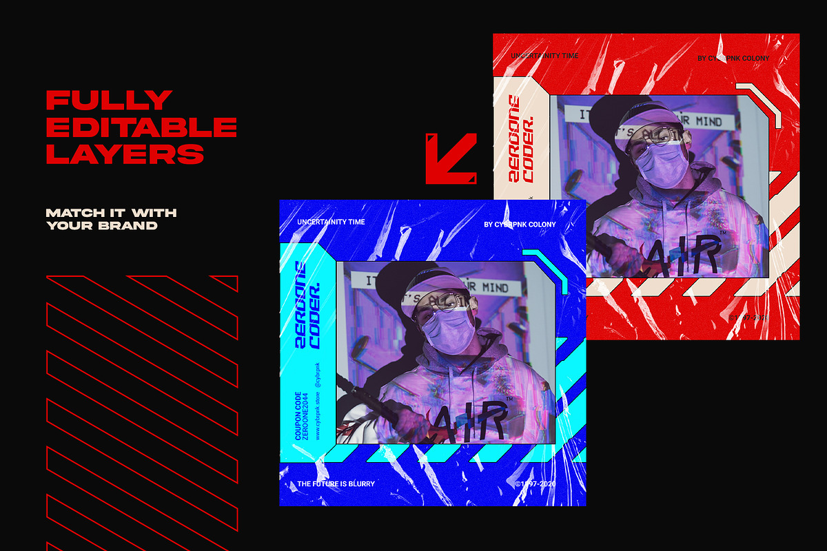 CYBERPUNK Instagram Templates, a Social Media Template by Bornx Design (Photo 3 of 7)