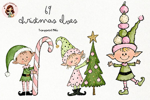 Christmas Elves PNG Clipart Bundle, a Seasonal Illustration by Nicolle's Colorful Art