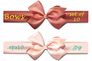 Set of 10 colorful satin bows