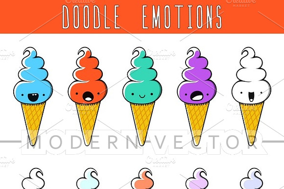 Set 10 Colored Doodle Ice Cream