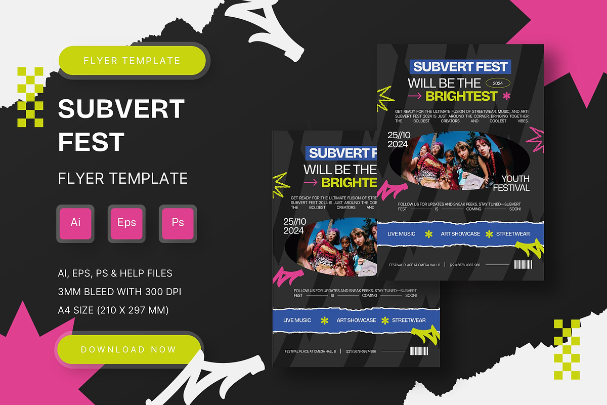 Subvert Fest - Flyer Template, a Flyer Template by StreaksideStd (Photo 1 of 3)
