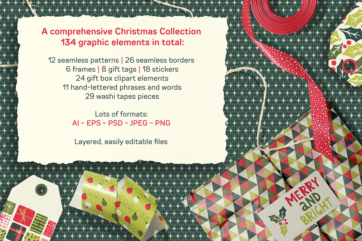 Retro Christmas Clipart and Patterns, a Pattern Graphic by PATTERNS etc. (Photo 3 of 10)