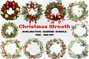 Christmas Wreath Sublimation Clipart, a Decorative Illustration by SindyPrintDesign (Thumbnail 1 of 3)