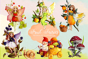 Watercolor Fruit Fairy Cliparts