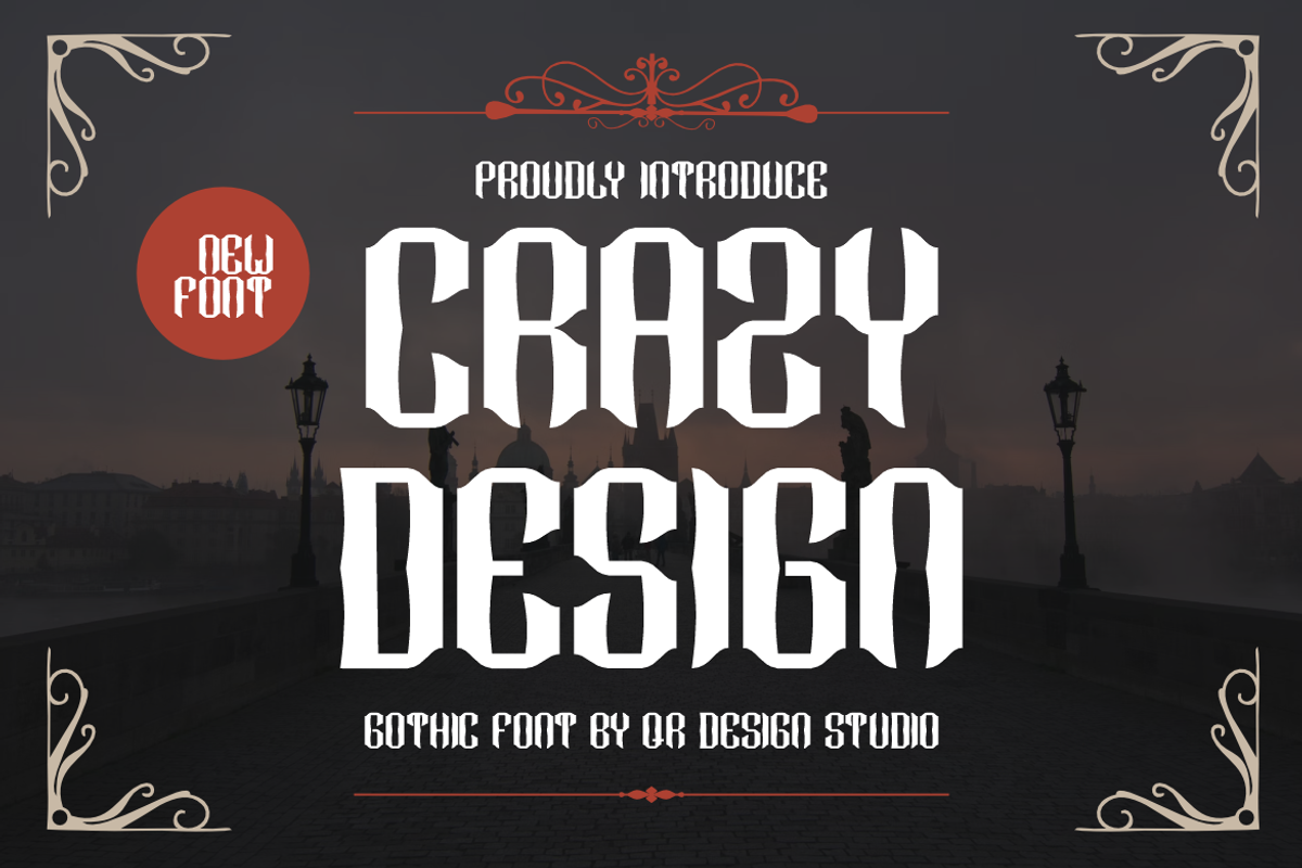 Crazy Design, a Blackletter Font by QR Design Studio (Photo 1 of 6)
