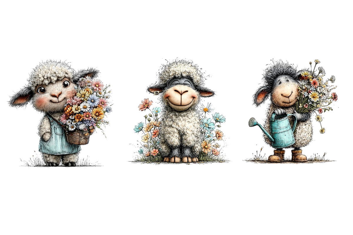 Whimsical Spring Sheep Clipart, an Illustration by Dream Creation (Photo 7 of 7)