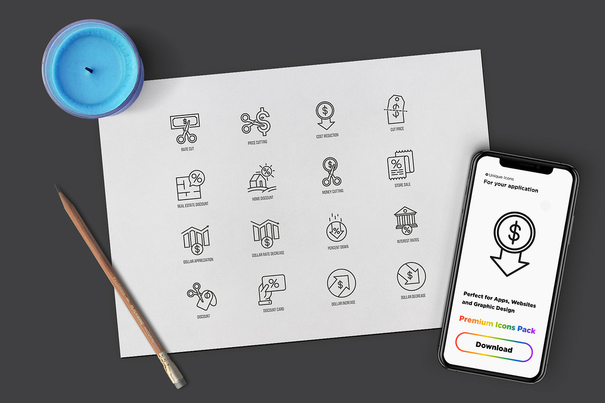 Rate Cut | 16 Thin Line Icons Set, an Outline Icon by Alex Blogoodf (Photo 5 of 15)
