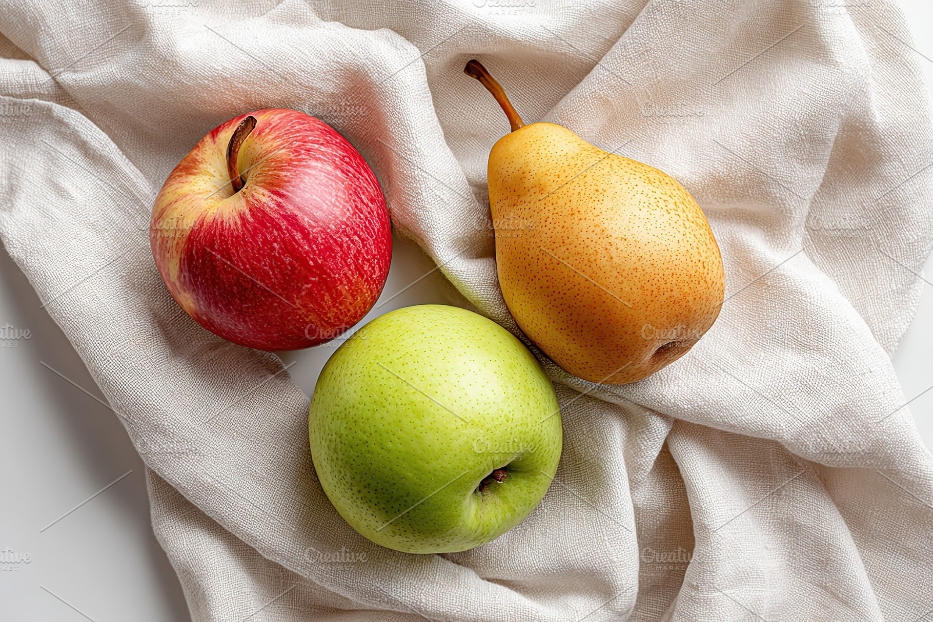 Seasonal fruits displayed elegantly on a soft cloth in natural light, a Food & Drink Photo by AlyaAnd