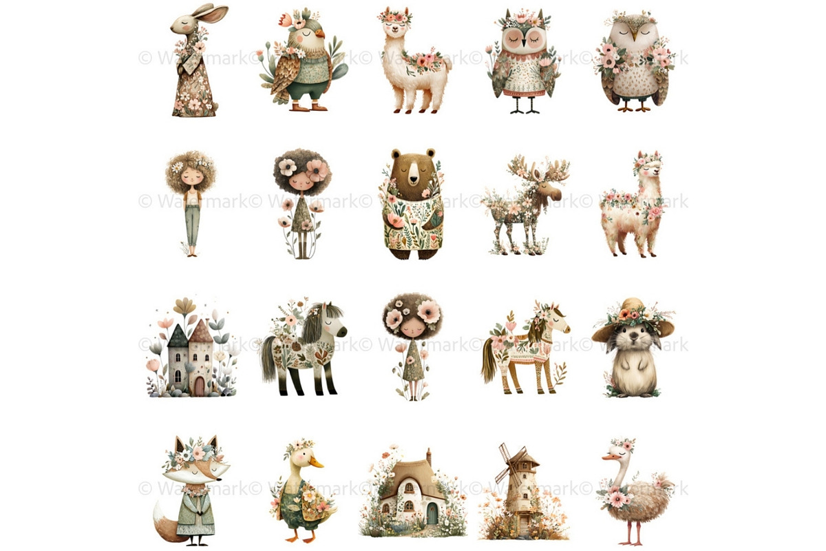 Floral Nursery Animals Clipart, a Decorative Illustration by Nicole Branger Art (Photo 6 of 19)
