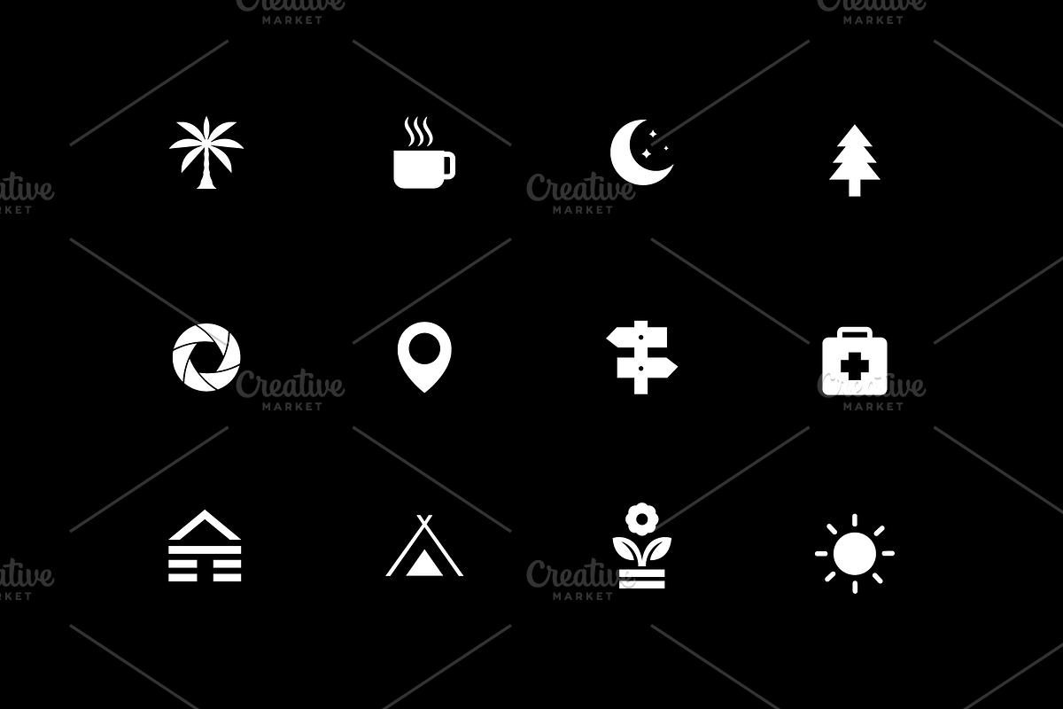 outdoor journey camp flat icon set, a Solid Icon by devastd