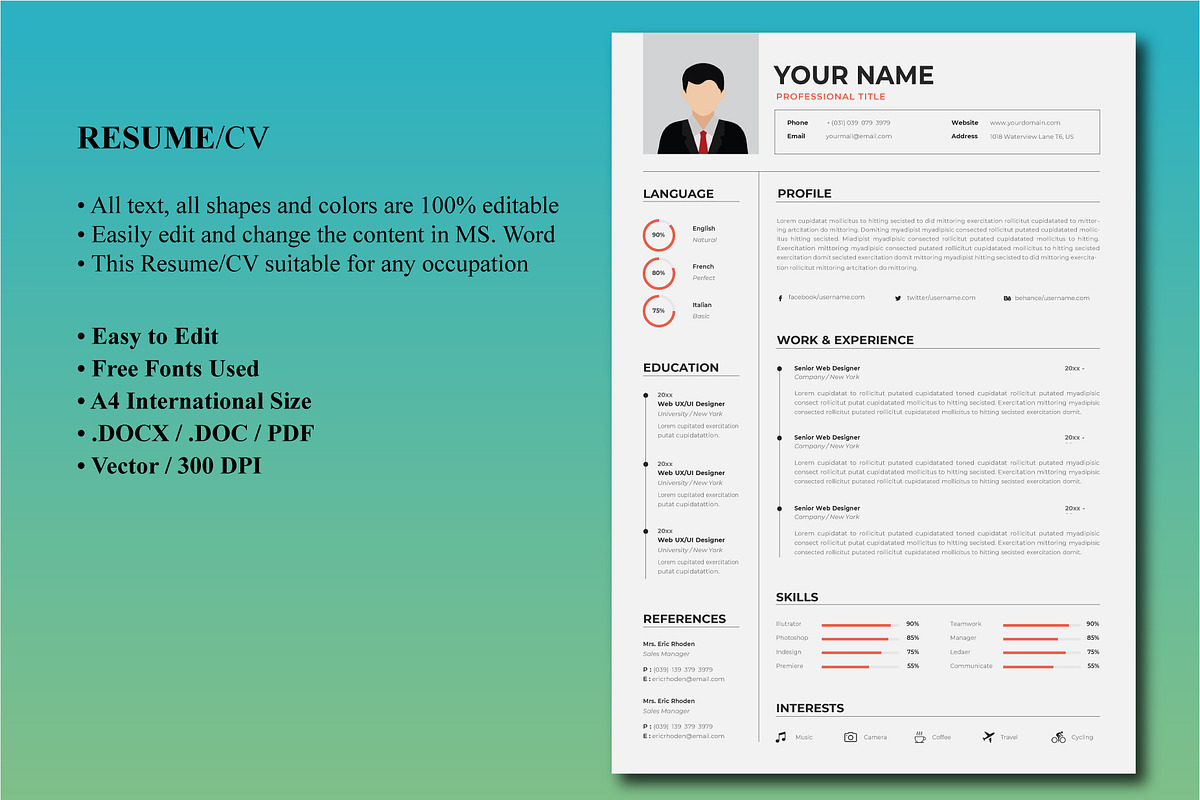 1 Pages Clean CV Template | MS Word, a Resume Template by Blue Digital Studio (Photo 2 of 2)
