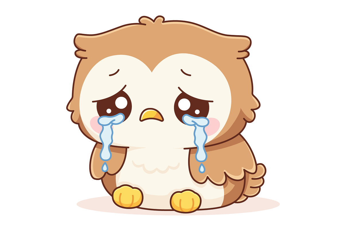 Cute Sad Owl Crying with Tears, an Animal Illustration by Artpon Illustration (Photo 2 of 3)