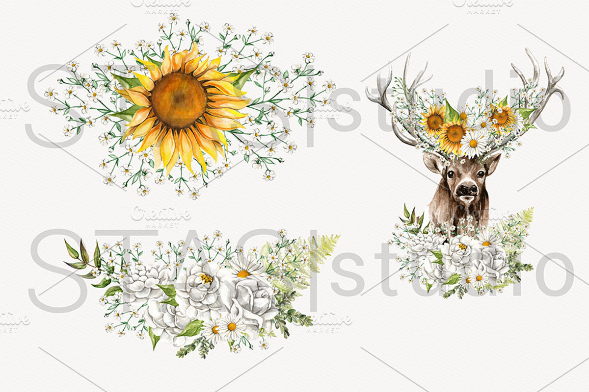 Woodland Deer Watercolor Clipart, a Decorative Illustration by STASIstudio (Photo 3 of 3)