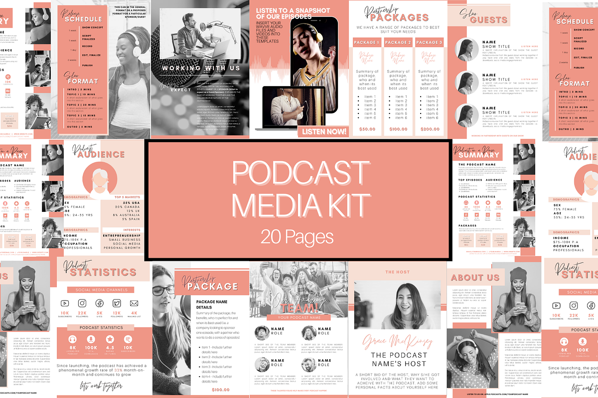 Podcast MEDIA KIT Template | 20pgs, a Presentation Template by Templatables (Photo 1 of 11)