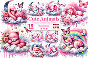Cute Sleeping Baby Animals Clipart, an Animal Illustration by Creative Arslan (Thumbnail 1 of 9)