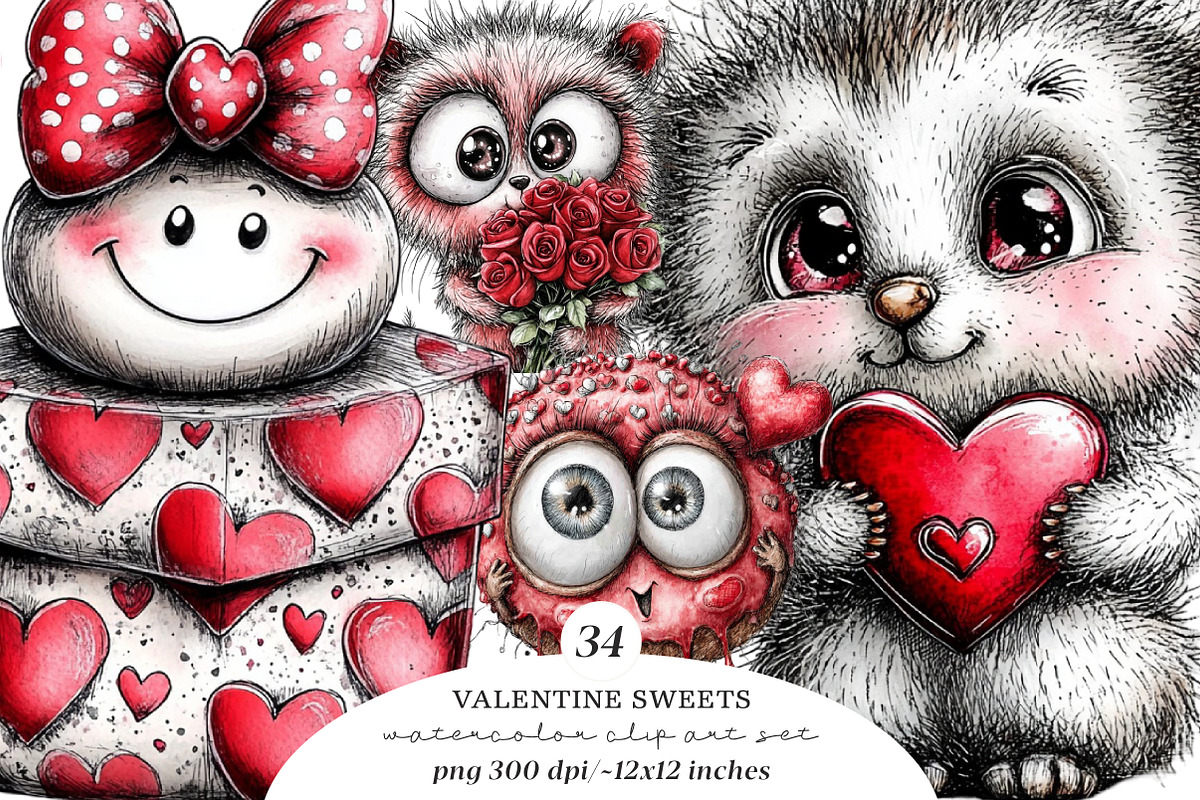 Quirky Valentines Sweets Clipart, an Illustration by SinaCreation (Photo 1 of 7)