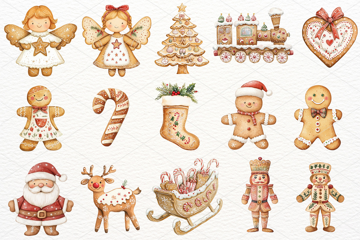 Christmas Gingerbread Watercolor PNG, a Seasonal Illustration by Maysa Art (Photo 3 of 4)