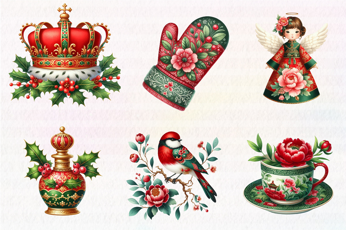 Chinoiserie Red & Green Christmas Cl, an Illustration by CreationArt (Photo 6 of 6)